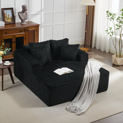 61" Oversized Corduroy Chaise Lounge Sleeper Sofa, Deep Seat Convertible Couch with USB Charging Ports, Matching Pillows & Armrests, Fully Assembled Upholstered Lounge Furniture for Living Room