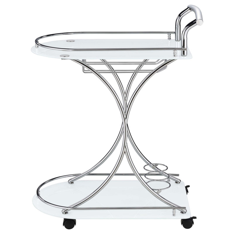 Chariot-bar en verre à 2 niveaux Allen, Blanc