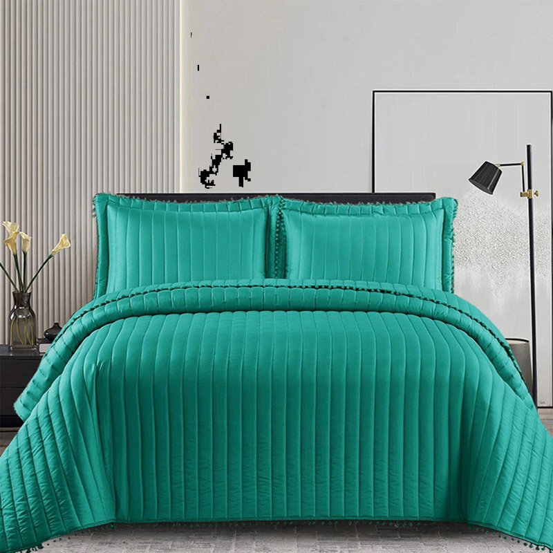 Microfiber / Polyester Bedspread with Pillow Shams, Teal, Double Bedspread + 2 Standard Shams