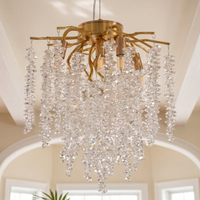 Modern Gold Tree Branch Crystal Chandelier, 12", G9 (No Bulb)