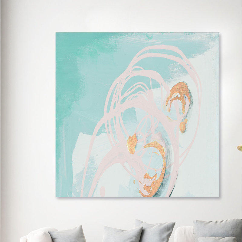 Printemps brise rose et turquoise I par Patricia Pinto - impression sur toile tendue, H 54 po x l 54 po x P 1,5 po