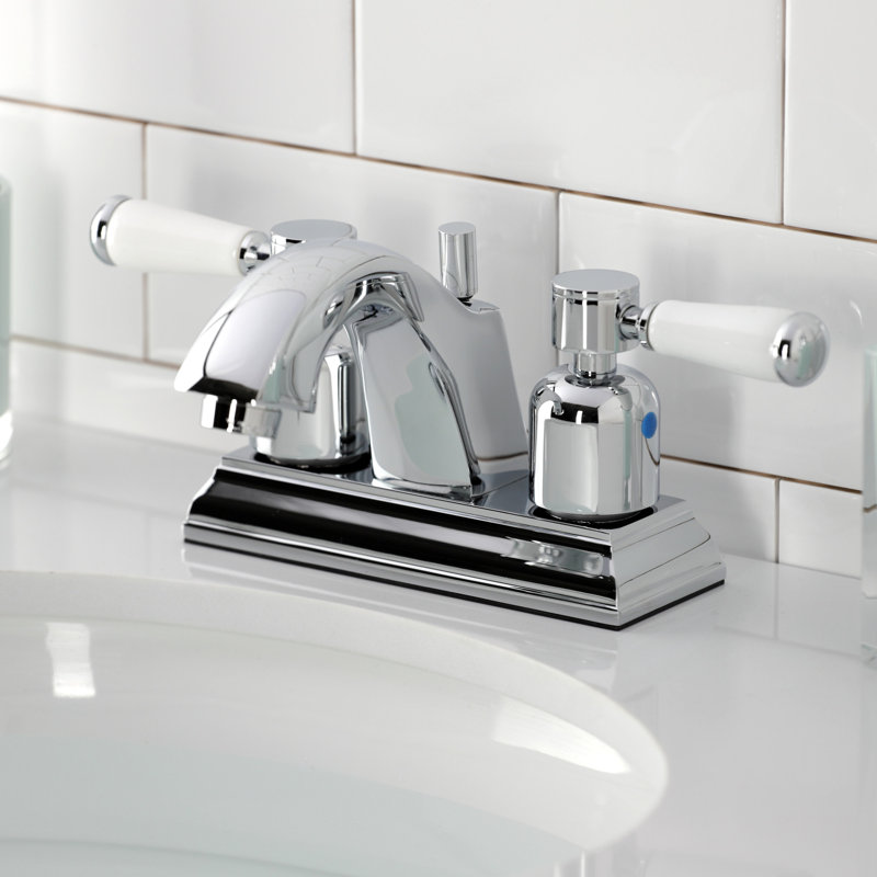 Polished Chrome 4-Inch Centerset Bathroom Faucet with Lever Handles