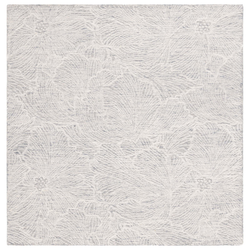 Kanaiyah Hand Tufted Wool Cotton with Latex Floral Rug in Gray/Ivory, Square 6'