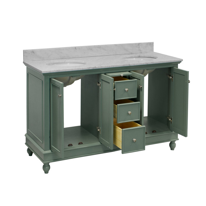 Ferdinand 60'' Double Bathroom Vanity with Top, Carrara Marble, Sage Green