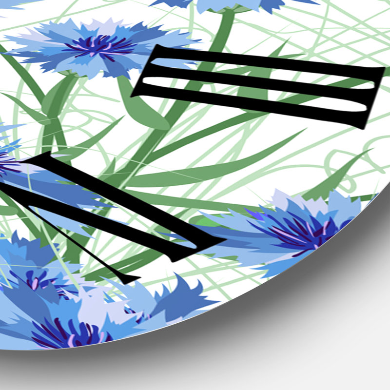 Bleu bleuet avec feuilles vertes I - Horloge murale traditionnelle, Surdimensionné