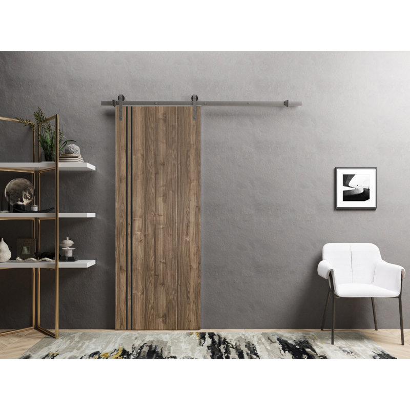 Porte de grange en bois massif massif, 32 po x 96 po, Noyer