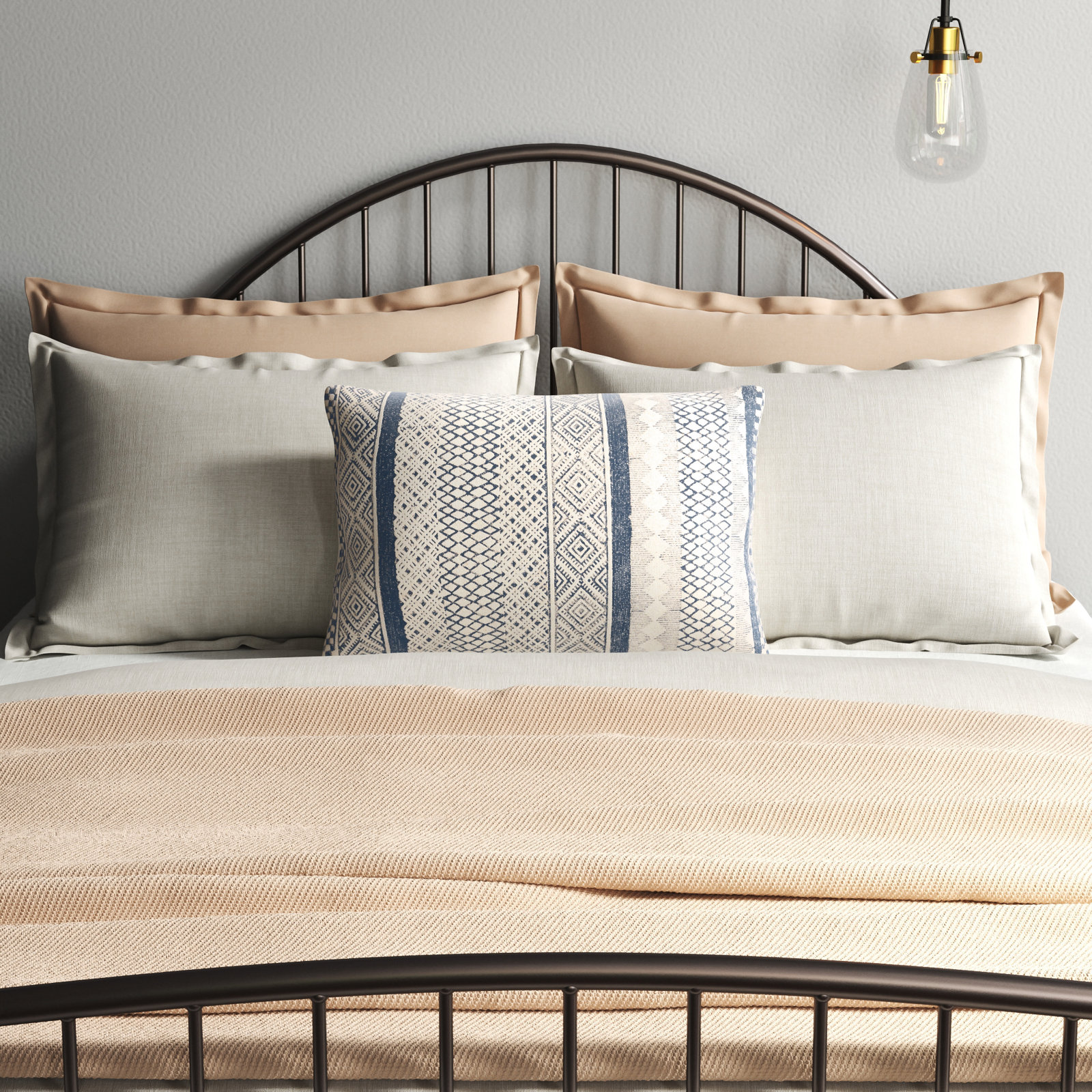 Zetta Geometric Cotton Lumbar Throw Pillow, Down, Beige/Denim