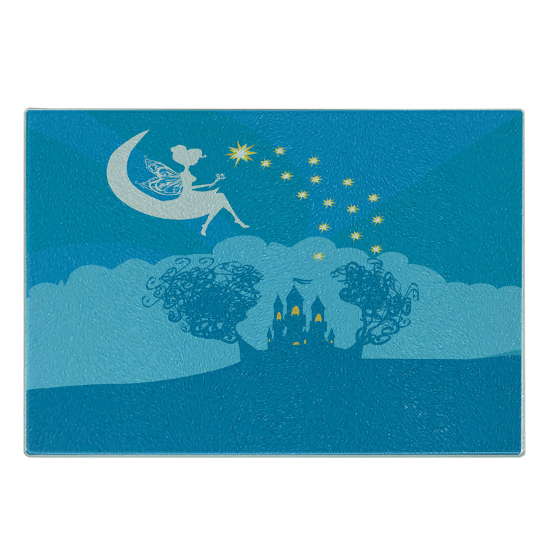Caricature de planche à découper Ambesonne Fantasy en verre trempé Lady Dreamy - blanc et bleu