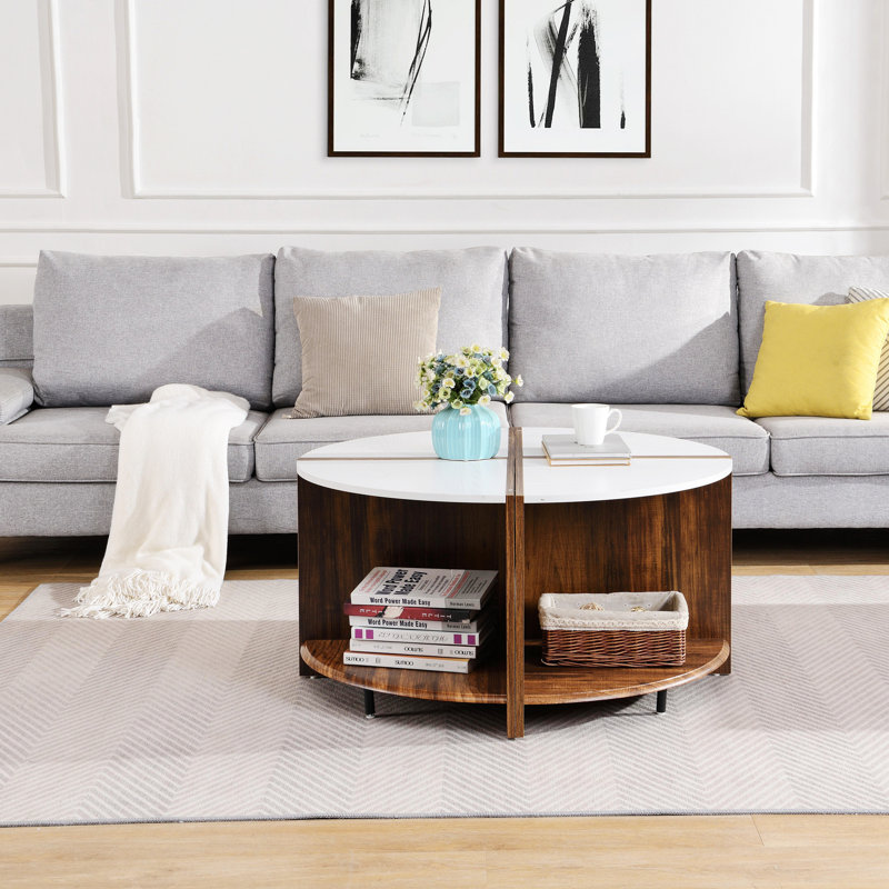 Table basse industrielle polyvalente avec un design élégant et un grand espace de rangement, Brun, Blanc