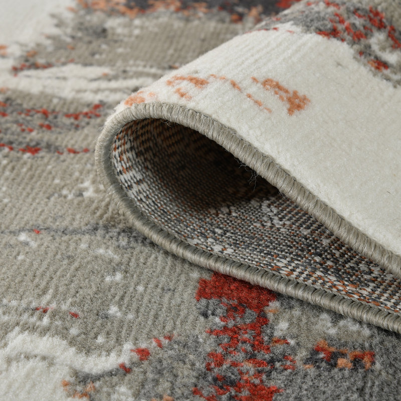 Nemaha Transitional Abstract Durable Performance Red/Gray Area Rug, Rectangle 7'10" x 10'2"