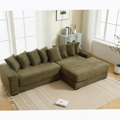 Oversized Two-Piece Couches, L Shaped Sofa, Corduroy, Right Chaise Daybed