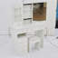 Meuble-lavabo de bureau avec tiroir du milieu à gauche + tabouret rembourré, très grand miroir coulissant à droite-459055007