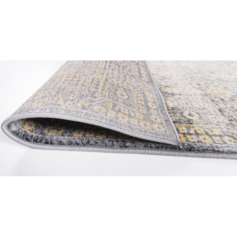 Tapis gris / jaune Schofield, Rectangle 2 pi 2 po x 3 pi