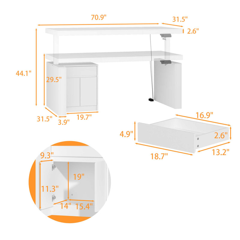 70.9" Wide Electric Lift Vanity Table With Push Buttons And Drawer