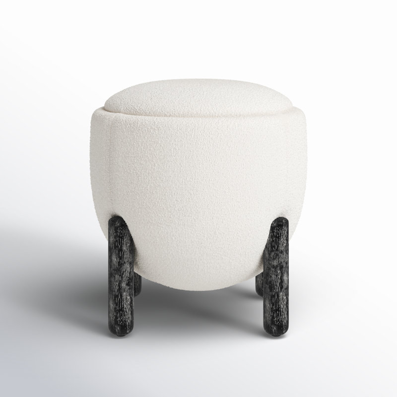Leonor Upholstered Ottoman, Ivory Boucle, Black