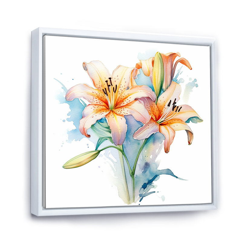 Aquarelle élégante lis pureté II sur toile, H 36 po x l 36 po x P 1,5 po, Cadre flottant blanc