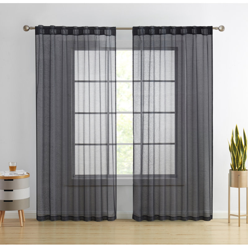 Lauren Semi Sheer Curtain Pair, Black, 54" W x 84" L