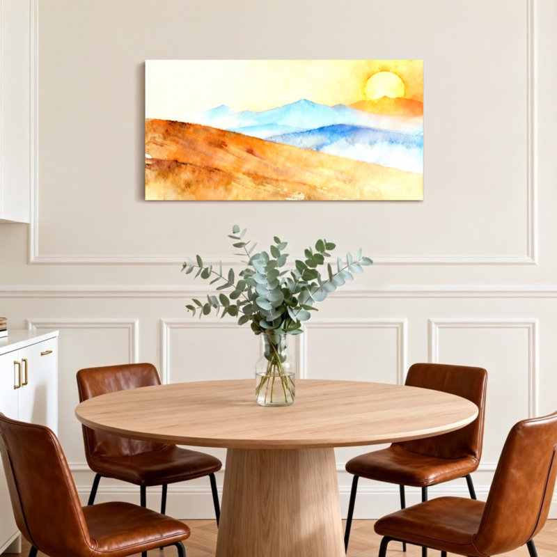«Landscape & Nature Sunset Mountains Landscape», reproduction d'art à l'aquarelle, H 20 po x l 40 po