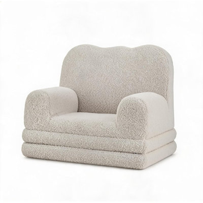 Kids Couch, 2-In-1 Convertible Teddy Fleece Fabric Toddler Sofa Chair, Soft Fold Out Couch Lounger for Kids, Comfy Children's Sofa Bed for Playroom, Nursery, Birthday Gift, White