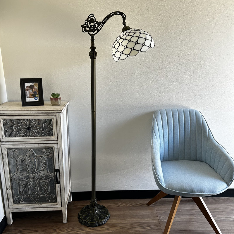 Pewamo Tiffany Floor Lamp White Stained Glass Crystal Beans LED Bulb Included Gooseneck Adjustable 63" H