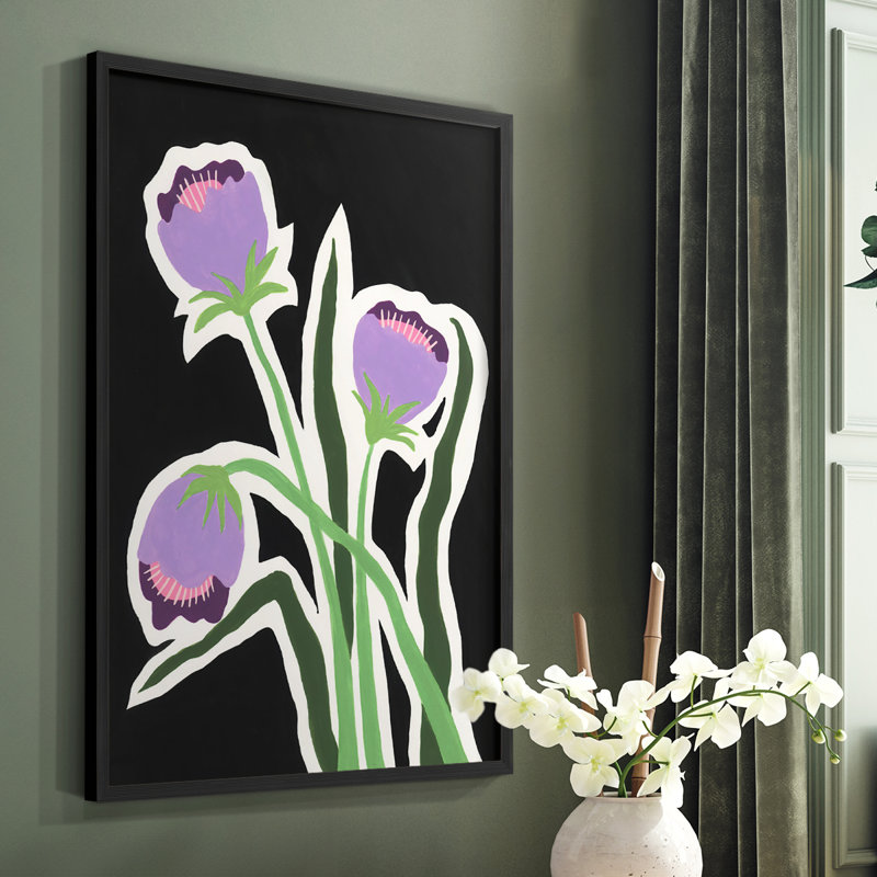 Pop Flowers II, reproduction encadrée - bois massif, Noir, H 14 po x l 11 po