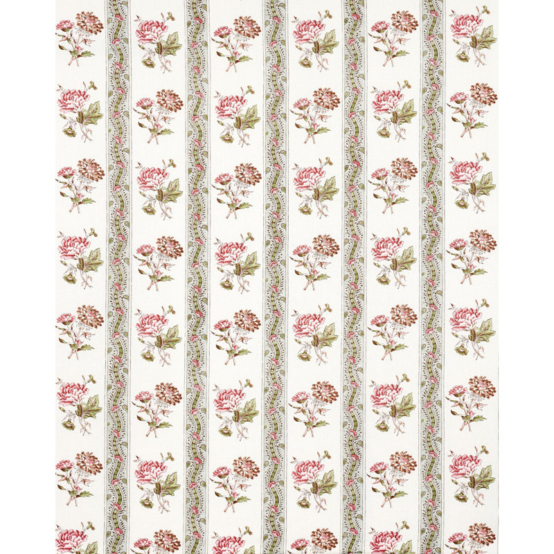 Ariana Floral Stripe Fabric, Gray/Red/Cream