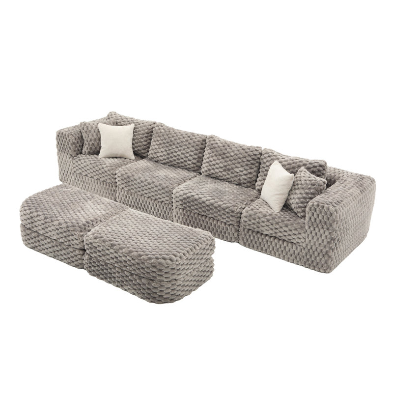 Canapé modulaire en forme de U de 135 po avec repose-pieds, sans assemblage requis, Polyester gris