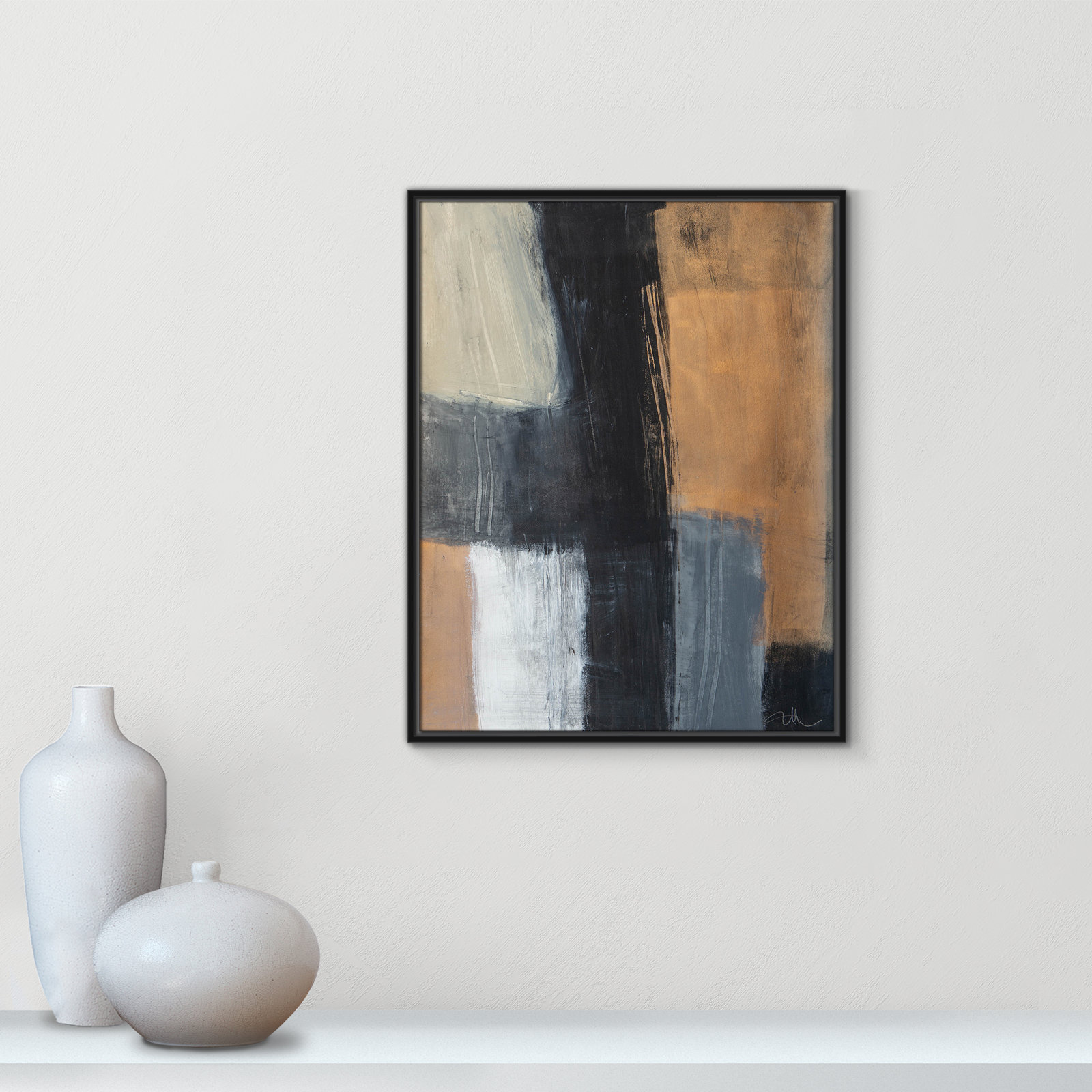 Calderon "Metallic Slate II" Print, 29.5" H x 23.5" W x 2" D, Black Floater Framed, No Mat