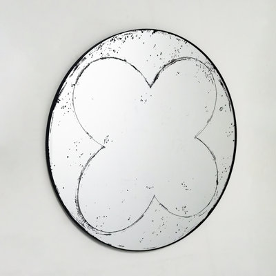 36 Inch Round Wall Mount Mirror with Slim Iron Frame, Vintage Industrial Weathered Etched Line Wall Mirror, HD True Reflection Decor Mirror for Bedroo