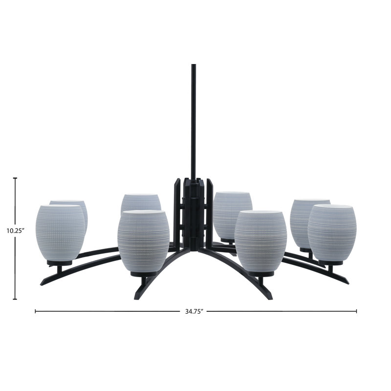 Lustre 8 lumières kurve au fini noir mat avec verre matriciel de 5 po, Gris