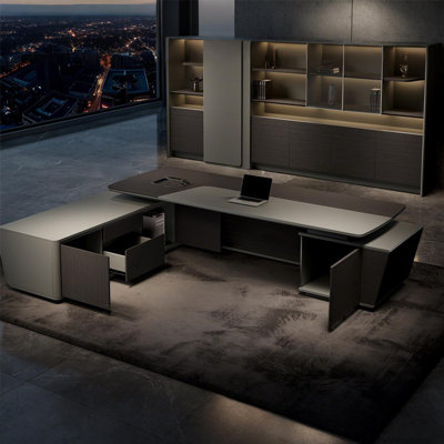 Bureau 102,36 po moderne en forme de L à panneau de particules gris