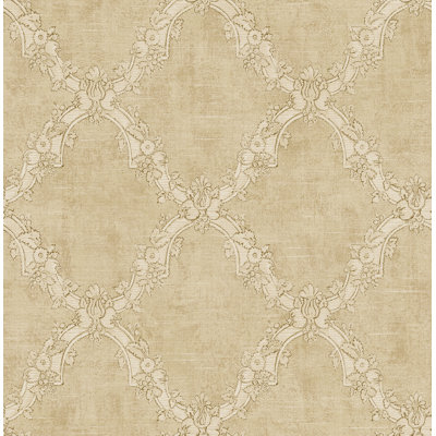 Seabrook Designs & Metallic Café Alanis Floral Trellis Unpasted Wallpaper