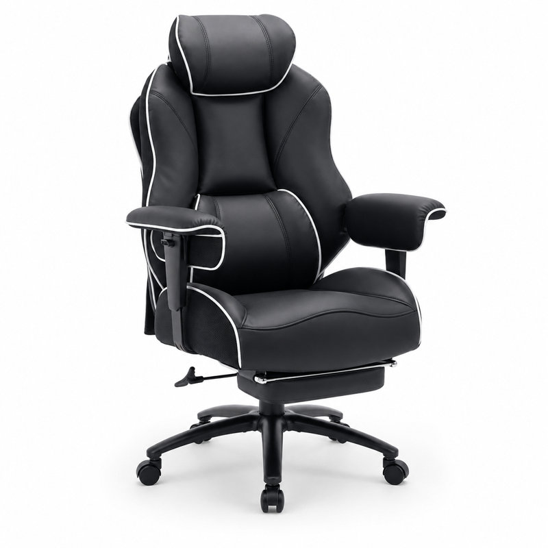 Big & Tall Ergonomic Executive Office Chair with Footrest, High Back Reclining Desk Chair, Adjustable Lumbar Support,Black PU Leather Computer Chair, 400 lbs Capacity
