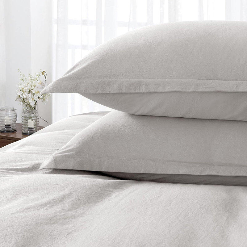Stonewashed Cotton Solid Color Duvet Cover Set, King Duvet Cover + 2 King Shams, Gray