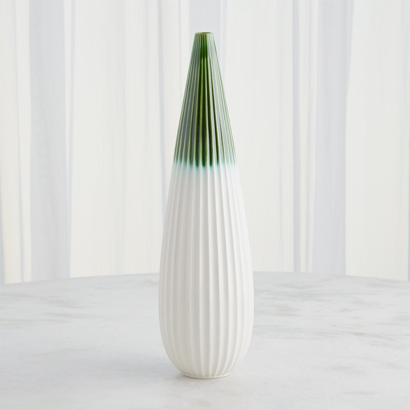 Furrow Handmade Ceramic Table Vase, 22.25" H x 6" W x 6" D, Deep Green