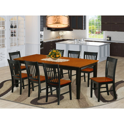 9 Piece Dining Set Includes a Rectangle Dining Table with Butterfly Leaf and 8 Kitchen Chairs, Black & Cherry