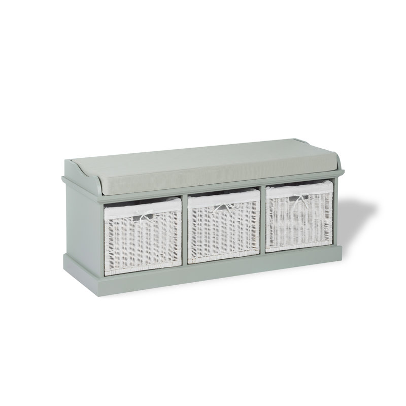 Bastogne Polyester Blend Upholstered Storage Bench, Sage Green/White, Sage Green
