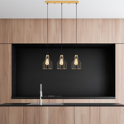 Elegant Gold Chandelier Light Fixture, Adjustable Height (29 - 55.5 inches), Metal Body, 17 x 8.3 inches | 3 x E27 Sockets (Max 40W) | Perfect for Dining Room, Living Room, & Entryway | Stylish & Durable Design