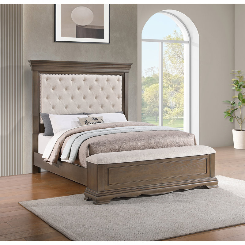 Lit double (matelas non inclus), gris