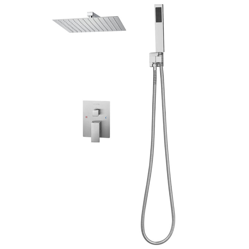 Ensemble de robinet de douche 12 po, pomme de douche carrée et nickel brossé à la main, Nickel brossé