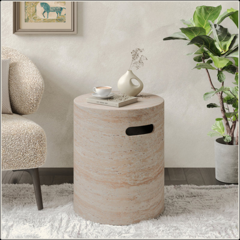 Table d'appoint d'extérieur / d'intérieur en béton léger avec poignées latérales