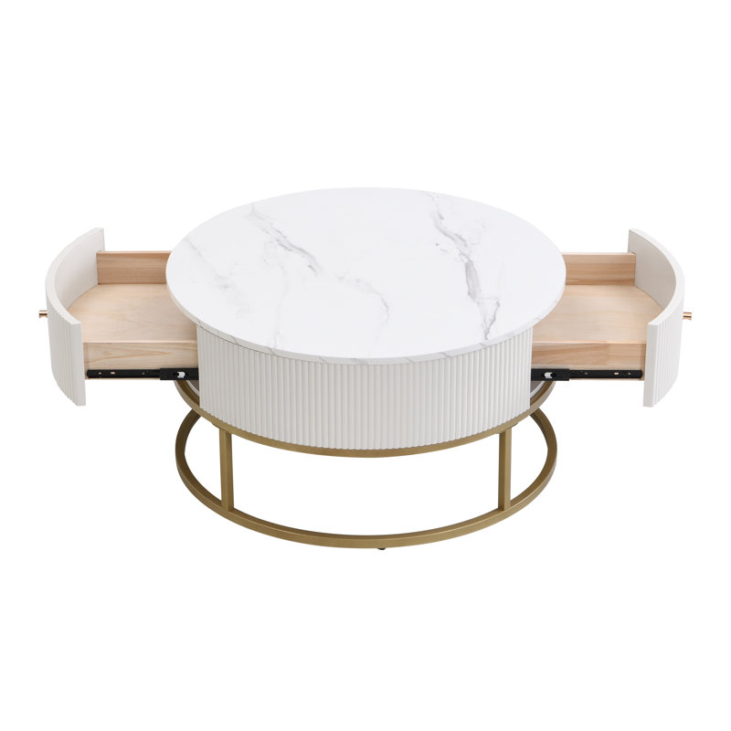 Table basse, l 31,5 po x P 31,5 po x H 16,7 po, 1 pièce, blanc, tiroir de rangement