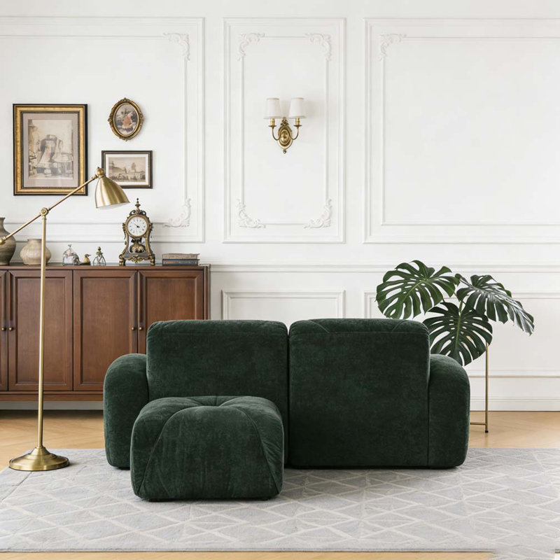 Velvet Fabric Sofa, Green, 29.9" H x 80.3" W x 37.4" D