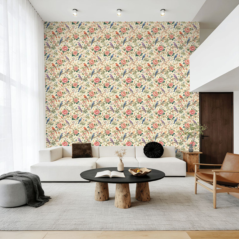 Rouleau de papier peint amovible à motif floral en bambou vert l 17,7 po x H 118 po, 117.96" L x 17.7" W