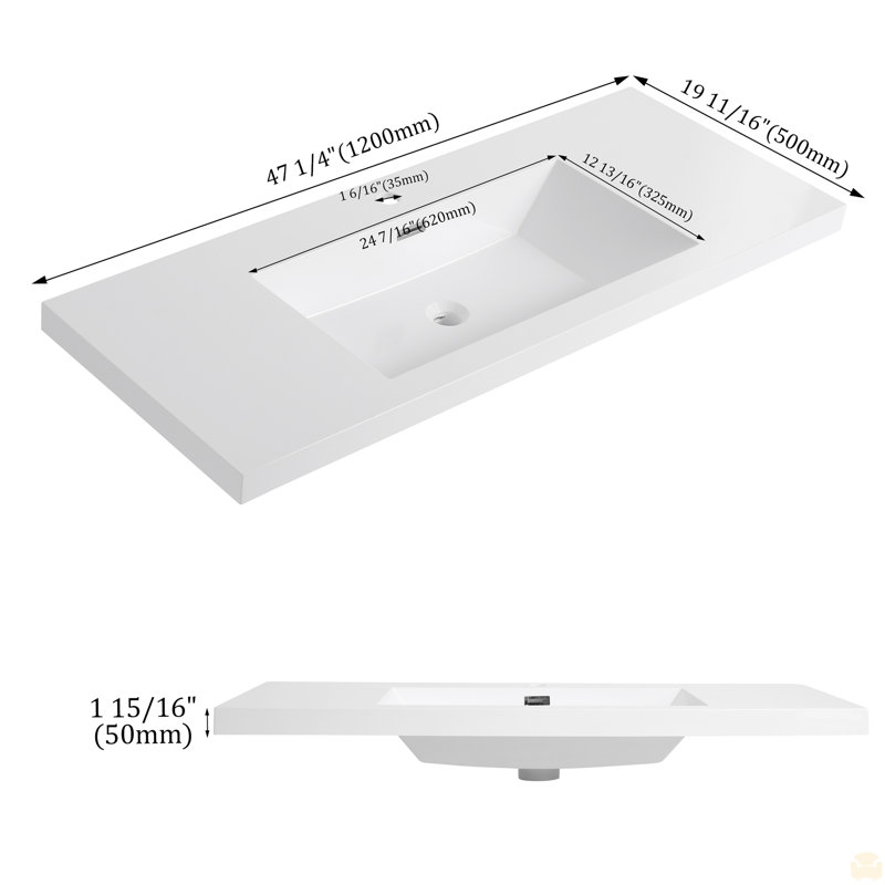 Lavabo de salle de bain 48 "en résine, 47"