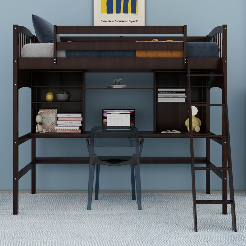 Chyleen Twin Size Loft Bed with Storage Shelves, Espresso