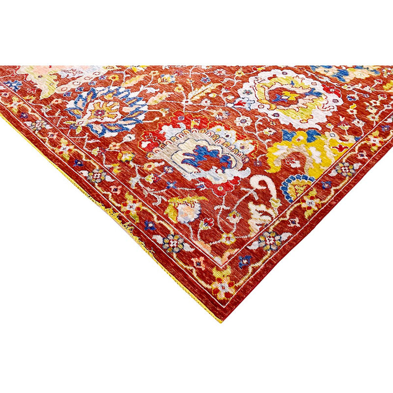 Tapis rouge et rouge noué à la main de haute qualité, Rectangle 9 pi x 12 pi