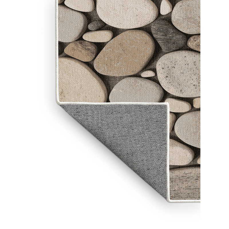 Washable Beach Pebble Plus Coastal Area Rug, Round 8'