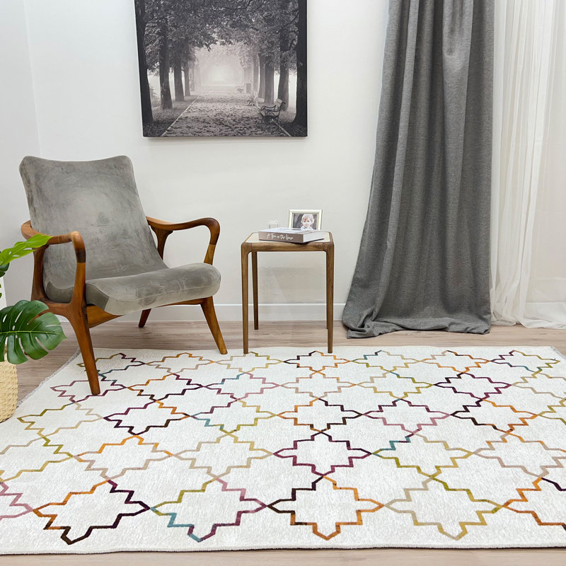 Alfa Rich Moroccan Boho White Cream Washable Cotton Area Rugs for Living Room Bedroom Kitchen, Runner 2'6" x 9'8"