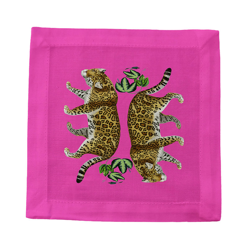 Leopard Seeing Double Square Napkins, Hot Pink